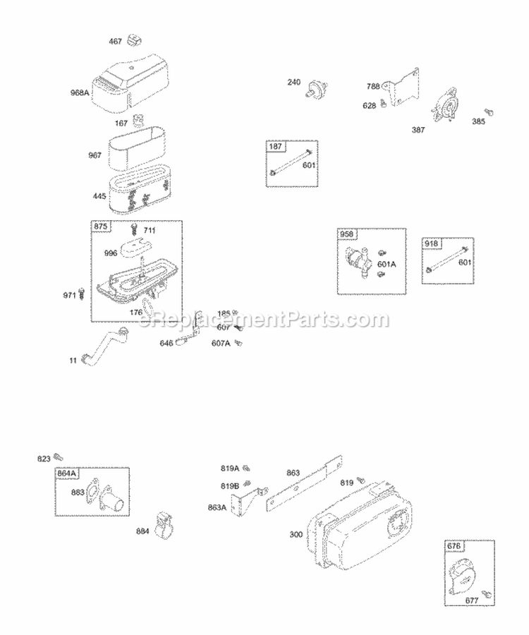 Air Cleaner Fuel Muffler Diagram and Parts List for 312777-0130-E1  Briggs and Stratton Engine